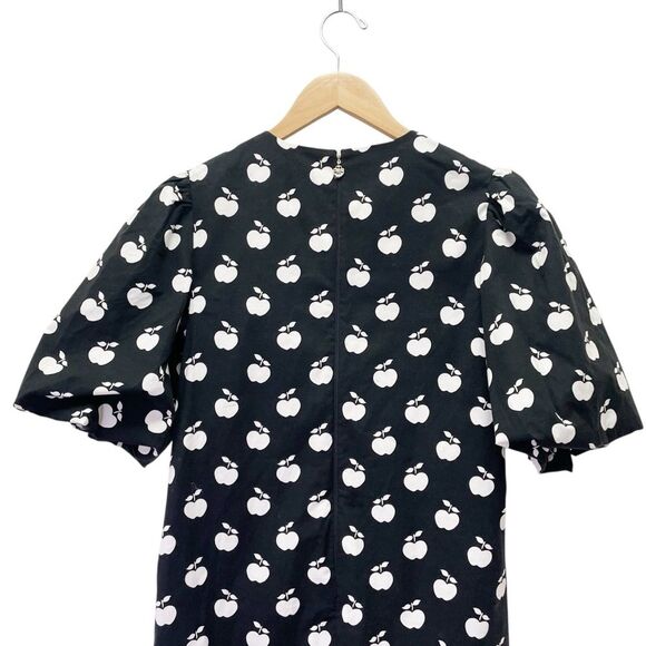 Kate Spade Apple Toss Taxi Dress Black White Puff Sleeve Mini Shift Size 00 - Picture 8 of 16